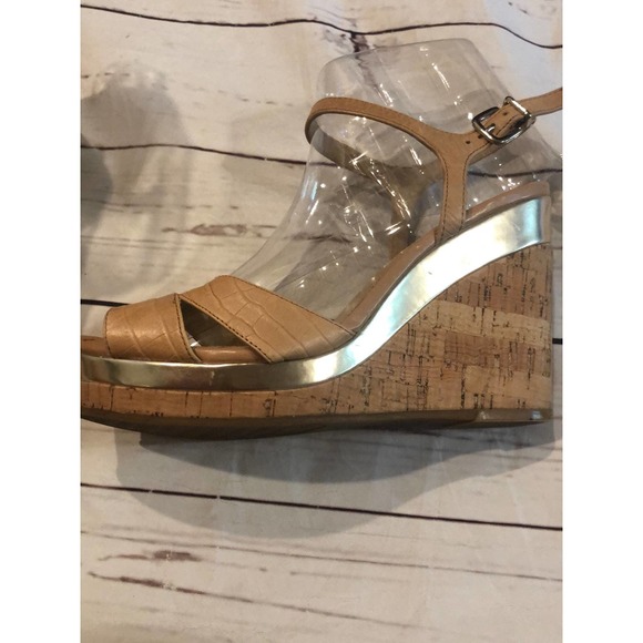 Antonio Melani Beige Cork Heels Platforms Wedge 9.5 tan Leather - Picture 4 of 9